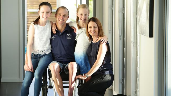 Paralympian Bill Chaffey with his wife Vanessa and children Heidi, 12, and Amity, 9. Pic by Luke Marsden.