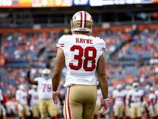 San Francisco 49ers running back Jarryd Hayne (38) warms up during an NFL preseason game against the Denver Broncos on Saturday, Aug. 29, 2015, in Denver, Co. The Broncos won the game, 19-12. (Greg Trott via AP). Picture: Greg Trott