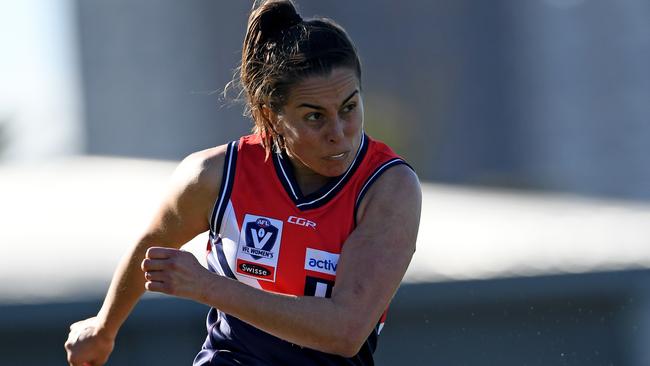 Stephanie Simpson in action during the VFLW Darebin Falcons v Western Bulldogs football match in Footscray, Saturday, June 8, 2019. Picture: Andy Brownbill