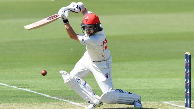 Travis Head of the Redbacks bats during day 1 of the Round 10 Sheffield Shield cricket match between South Australia and Victoria at Karen Rolton Oval in March 20. Picture: AAP Image/David Mariuz