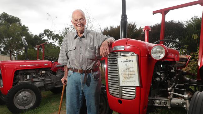 Len Hanks, 89, with his tractor collection, with Ferguson FE 35, 1957, Meeniyan. Picture: Yuri Kouzmin