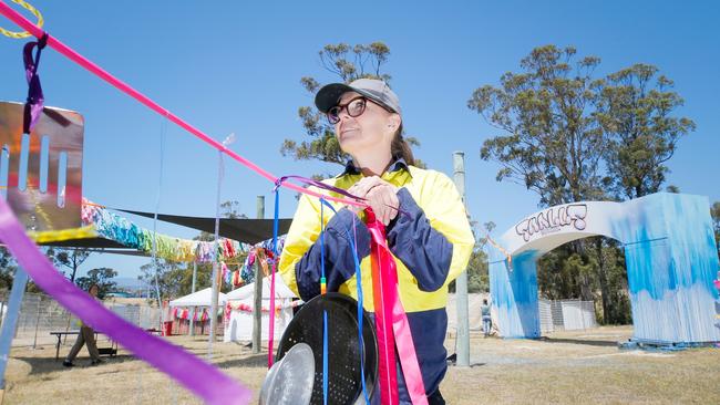 Children's festival manager at Kids Club Australia, Trudi Luke, setting up Smalls Festival. Picture: PATRICK GEE