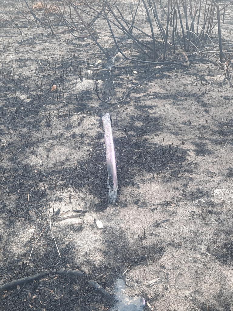 Damage left behind to irrigation following the fire.