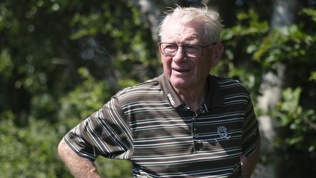 Danish eye witness Sigurd Sorensen at his farm in Als, Denmark, showing the gravesite of a Bomber Command crewman Picture: Jacquelin Magnay