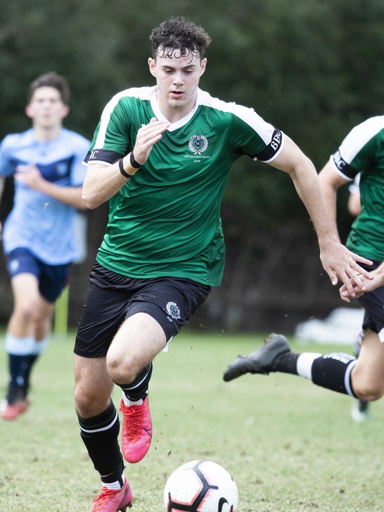 First XI football Brisbane Grammar School vs Brisbane Boys College. BBC #11 L. Fox. August 8, 2020. Picture: Renae Droop