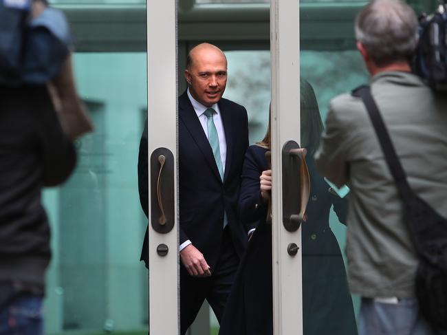 Peter Dutton holding a press conference at Parliament House ion Canberra. Picture Kym Smith