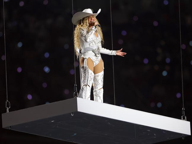 The singer wowed the crowd by arriving on a horse before singing on a floating stage at her gig dubbed the Beyoncé Bowl. Picture: Alex Slitz/Getty Images