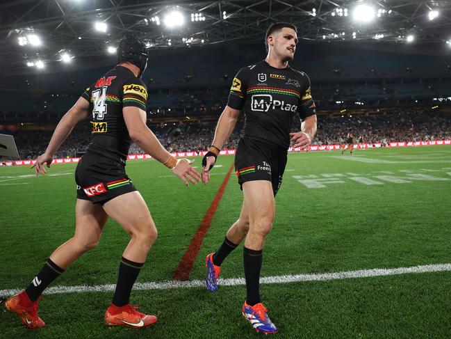 But Cleary was subbed off in the final few minutes after jarring his injured shoulder. Picture: Getty Images