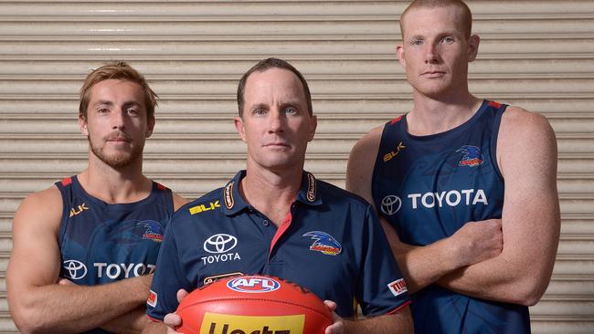 Leaders ... Richard Douglas with coach Don Pyke and Sam Jacob in 2016. Picture: Keryn Stevens