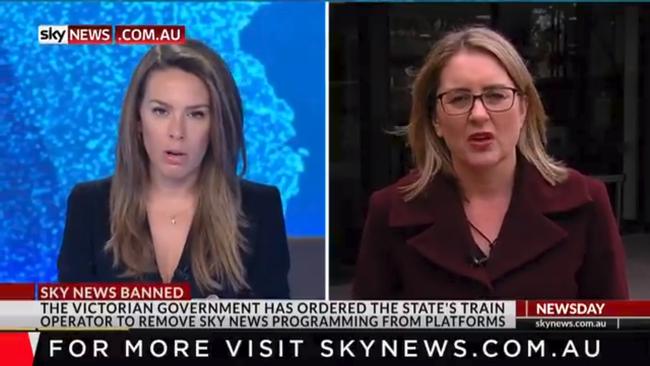 Victoria's Public Transport Minister Jacinta Allan, right, appearing on Sky News.