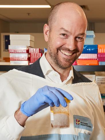 Dr. Sam Costello in the Biomebank lab at the The Hospital Research Foundation in Woodville South, where stools are stored and researched.