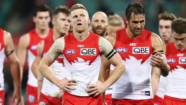 Dan Hannebery looks on the way out as the Swans lament a missed opportunity. Picture: AFL Media/Getty Images