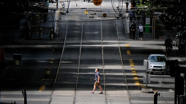 Melbourne’s CBD was a ghost town during the five-day lockdown, with many businesses including cafes opting to completely close. Picture: Luis Ascui