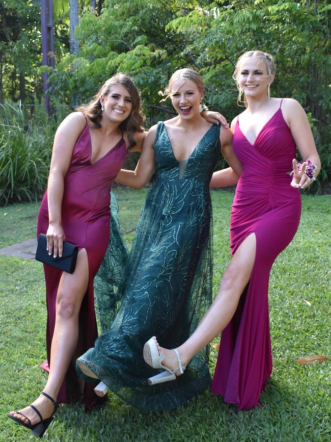 Ryleigh Wotherspoon, Summer Jones and Amity Bugeja stood out in their stunning gowns for at the Mackay State High School 2021 Year 12 formal, November 16, 2021. Photo: Tara Miko and Janessa Ekert