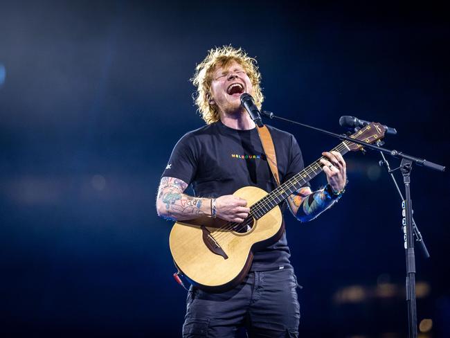 Ed Sheeran in action at the MCG. Picture: Jake Nowakowski