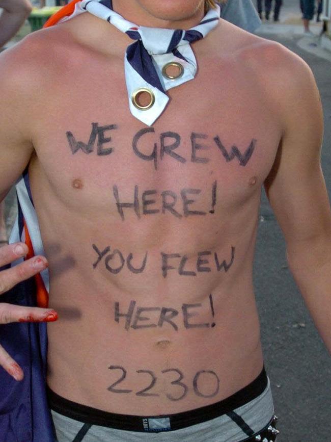 One of the many youths who daubed messages on their chest such as 'We Grew Here, You Flew Here' at Cronulla Beach where race riots broke out on January 26, 2005.