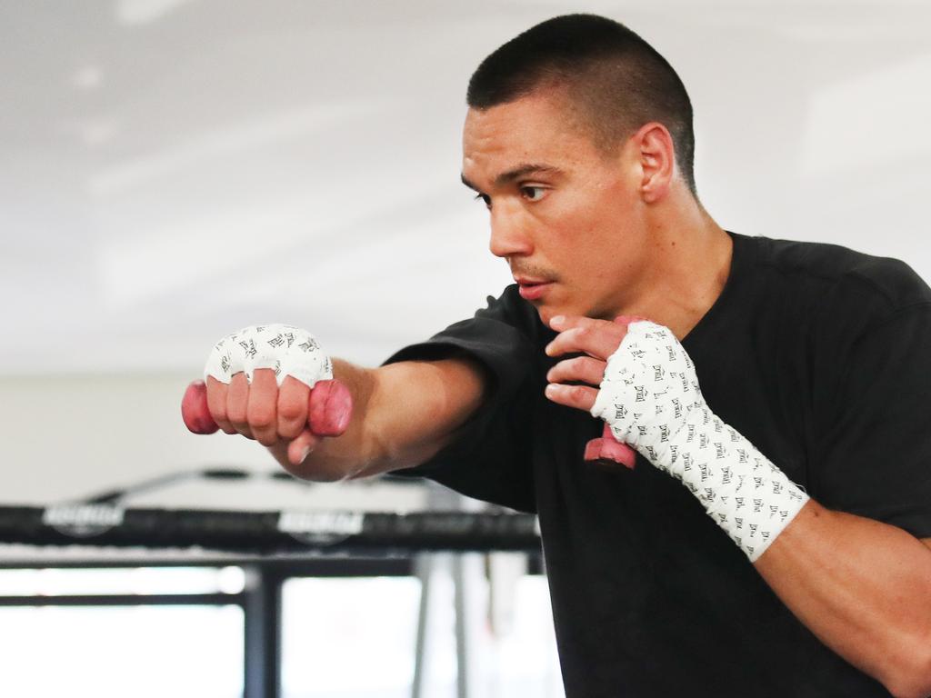 Tim Tszyu training at Sanctum Forge Boxing Gym in Burleigh Heads ahead of his fight on the Gold Coast on Sunday. Picture Glenn Hampson
