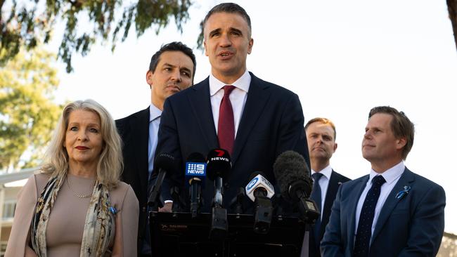 Dana Wortley MP, Education Minister Blair Boyer, Premier Peter Malinauskas, Treasurer Stephen Mullighan and Avenues College Principal Hamish McDonald at Avenues College, Windsor Gardens. Picture: NCA NewsWire/Morgan Sette