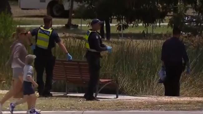 The body was pulled metres away from a children’s playground where dozens of families were attending. Picture: 7News