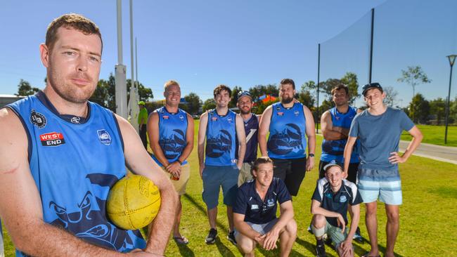 Flinders University president/player Dean Schofield with Crabs clubmates last year. Picture: AAP/Brenton Edwards