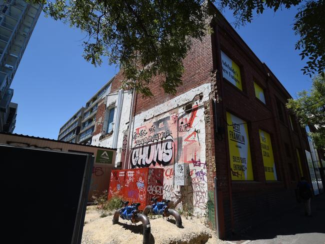 A part of the new apartment complex is visible to the left of the old Balfours building with West Franklin signage on it. Picture: Naomi Jellicoe 