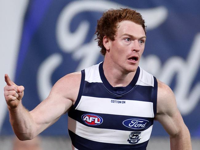 2022 AFL Football Round 20 - Geelong Cats V Western Bulldogs at GMHBA Stadium. Gary Rohan of the Geelong Cats  celebrates a goal. Picture: Mark Stewart