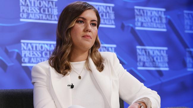 Brittany Higgins, a former Liberal Party staff member at the National Press Club on February 09, 2022. Picture: Lisa Maree Williams/Getty Images