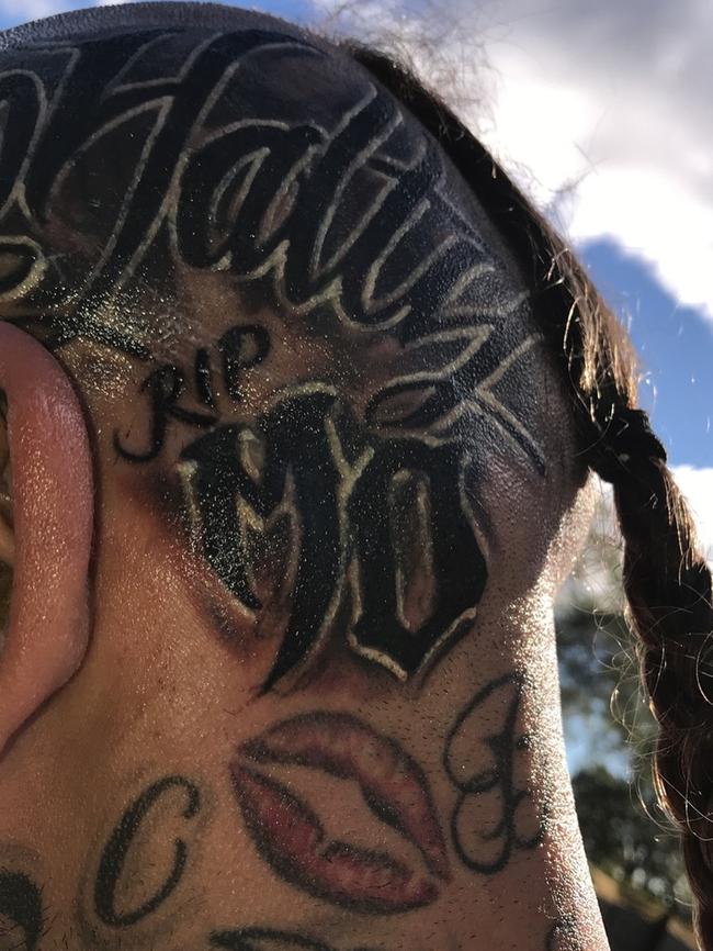 Chris Rymer’s heavily tattooed head. Picture: Instagram