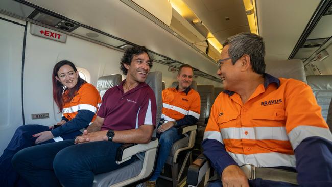 Jacquelyn Blanford, Bravus Mining and Resources, Johnathan Thurston, Skytrans co-owner, Wayne Croton, Bravus Mining and Resources and Ted Pham, Bravus Mining and Resources. Photo: Cameron Laird