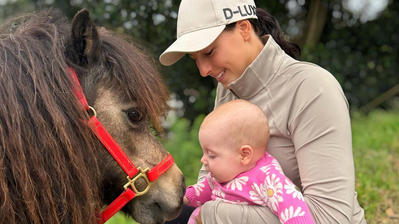 Baby Isla Douglas with her Mum, Lydia Rigg-Floyd, and pony Frankie (Giga Kick's sidekick/companion). Picture: Supplied