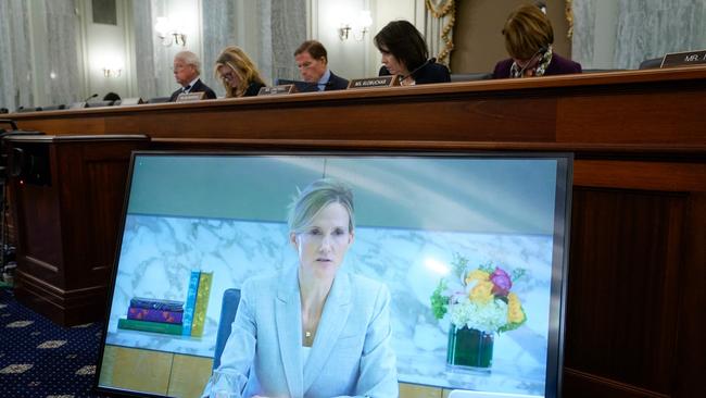 Antigone Davis testifies remotely before a hearing of the Senate subcommittee on consumer protection on Thursday. Picture: AFP