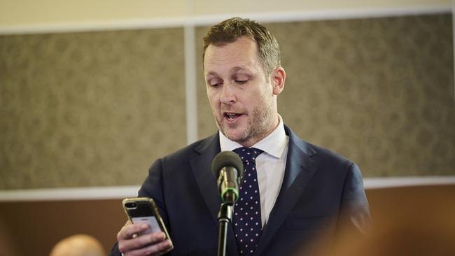 Peter van Onselen confronts the PM at the National Press Club: “I was provided with the exchange contemporaneously during the bushfires of 2020, two years ago. But the source did not authorise me to use the text messages until more recently.” Picture: Getty