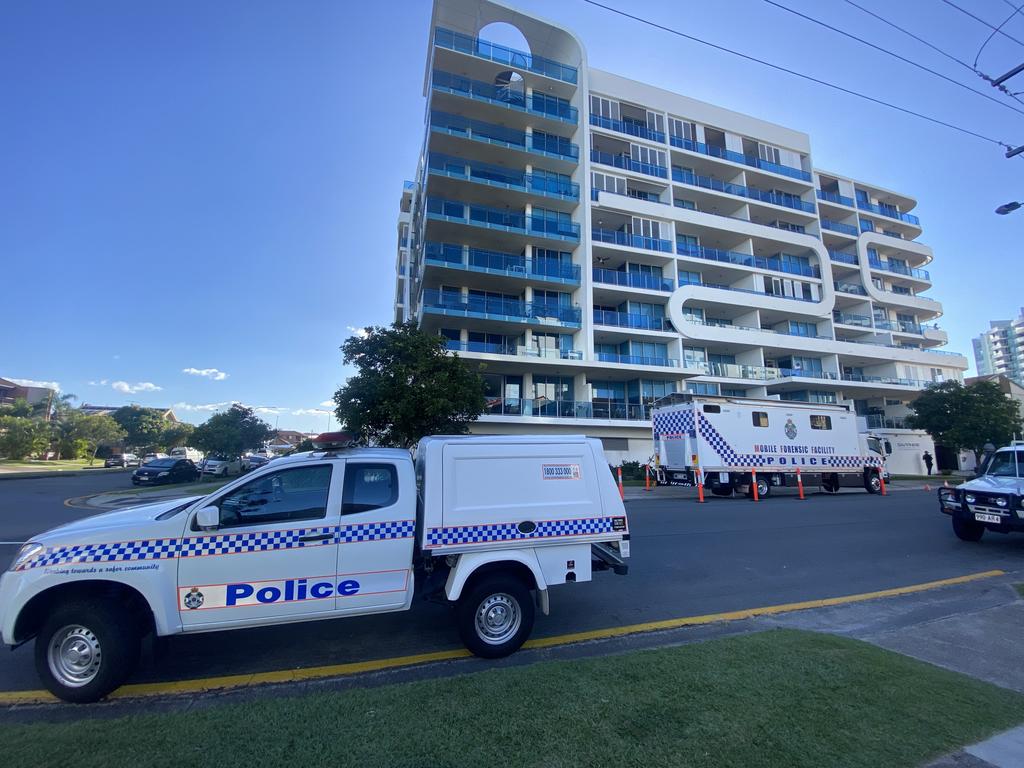 Police have set up a crime scene after a man and woman were found dead in Labrador apartment block Sapphire @ The Broadwater on the Gold Coast. Photo: Jacob Miley