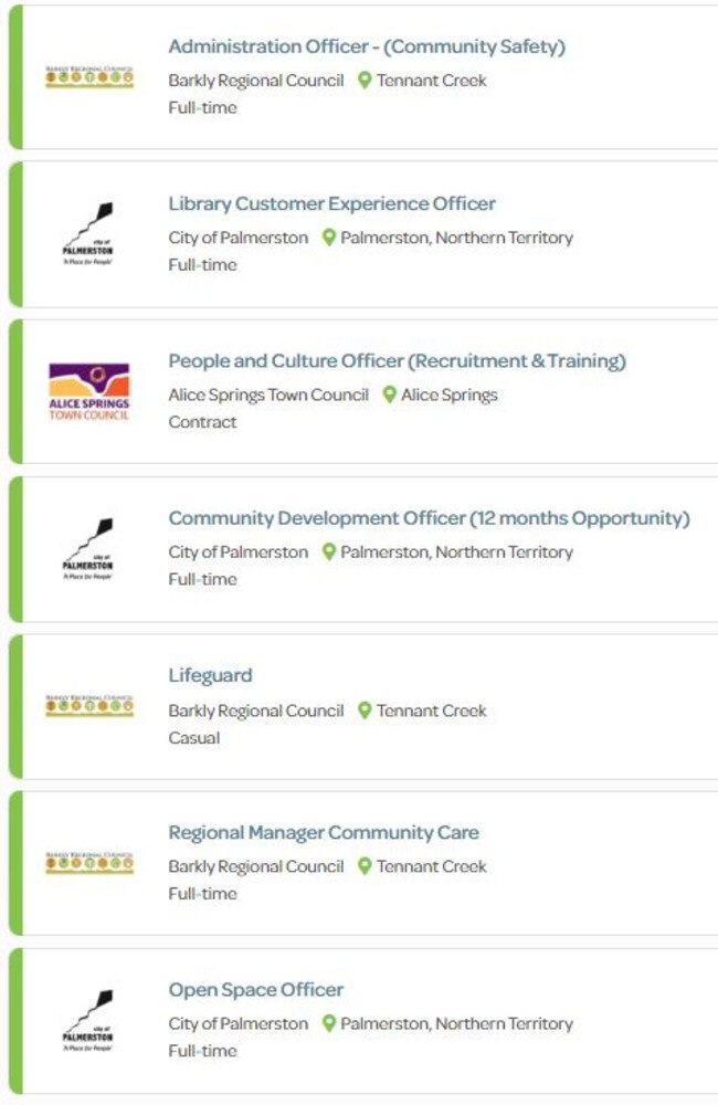 Current vacancies at Northern Territory local governments. Picture: Careers at Council