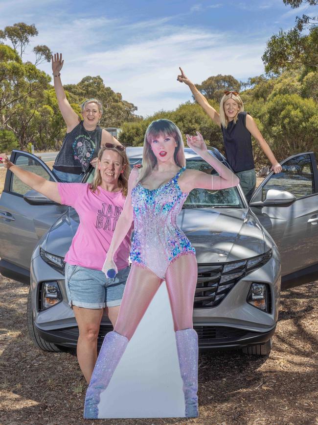 Taylor Swift fans Belle Taylor, Rachel Davey and Kim Weiland. Picture: Ben Clark