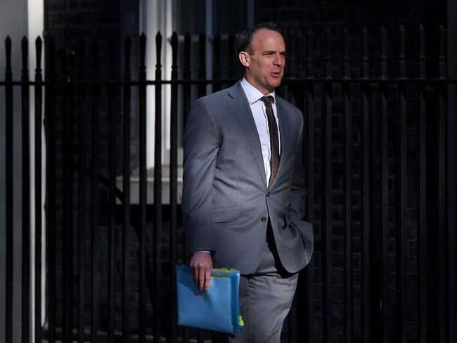 Acting British PM Dominic Raab arrives at 10 Downing Street. Picture: AFP