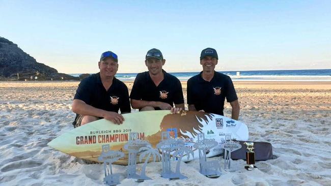 WINNERS: Mark Robinson, Nathan Armstrong and Nathan McMillan from Ipswich were announced the grand champions at the Burleigh BBQ Championships. Picture: Contributed