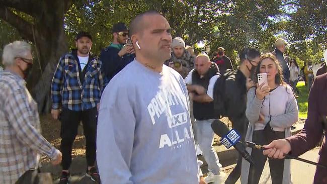 Anthony Mundine at the rally. Picture: 9NEWS