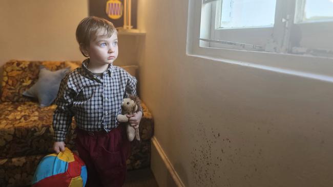 Renter Sarah Young’s son, who was forced to stay in a home with mould with her young son.