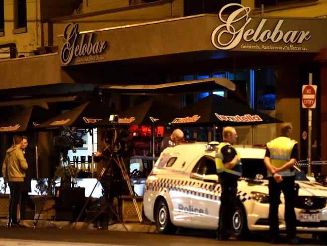 Police outside Mr Acquaro’s Gelobar. Picture: Nicole Garmston