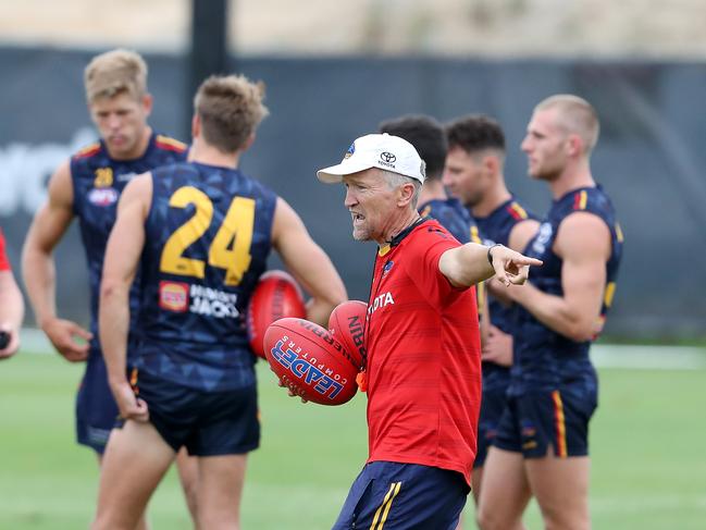 Friday, 18th February, 2022 - Crows Training at West Lakes. Fitness Darren Burgess instructs players Picture: Sarah Reed