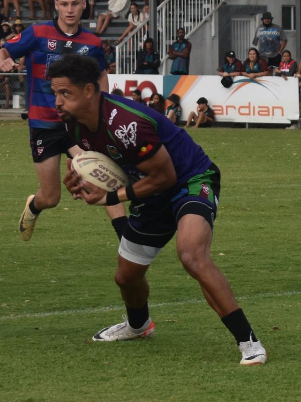 Dane Gagai in the open men's grand final between GH United and Coastal Balaz at the Mackay Indigenous Rugby League Carnival. Picture: Mitch Bourke.