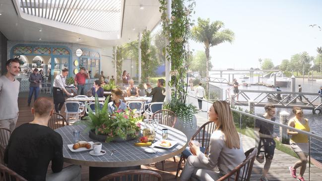 An artist’s impression of the new alfresco dining and fresh food precinct being developed at The Runaway Bay Centre.