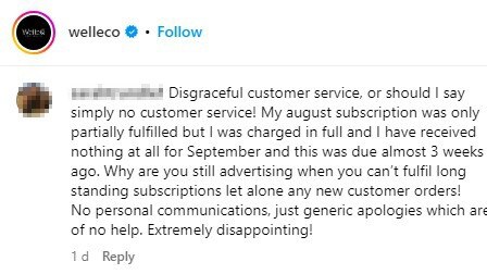 Customers are unhappy with the service. Source: Instagram