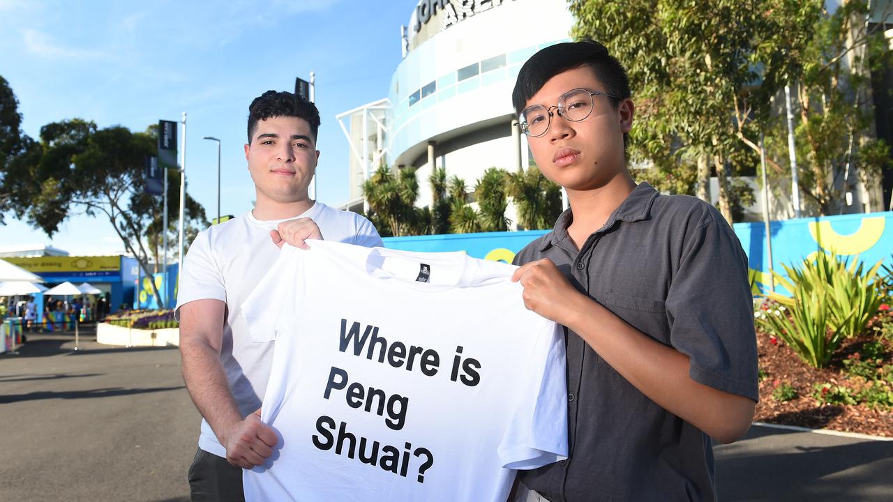 Fans’ right to wear shirts highlighting the plight of Chinese tennis star Peng Shuai made headlines. Picture: Josie Hayden