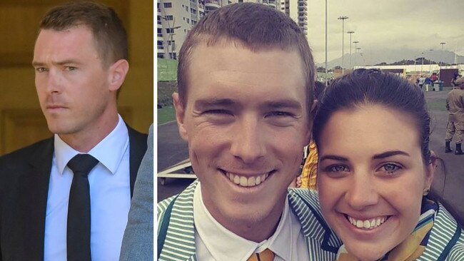 Rohan Dennis outside Adelaide Magistrates Court on Tuesday; world champions Dennis and Melissa Hoskins. Picture: Roy Van Der Vegt, NewsWire/Instagram