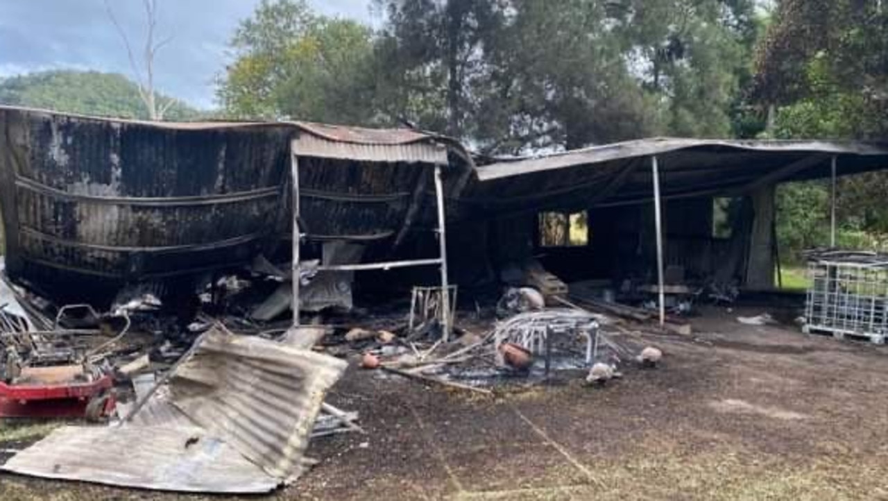 A fire has destroyed a shed and most of the household possessions Katya Galley had stored in it while their house on their West Plane Creek Rd undergoes renovations. The fire broke out about 2.45am on Monday, June 20, 2022. Picture: Katya Galley