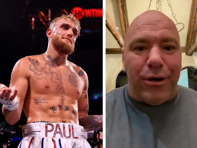 Dana White has hit back at Jake Paul. Photo: Getty Images and Twitter