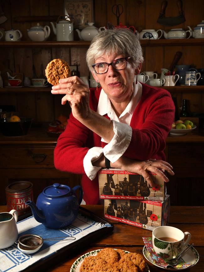 Local culinary historian Allison Reynolds with the “original soldiers’ biscuit”. Picture: Tricia Watkinson