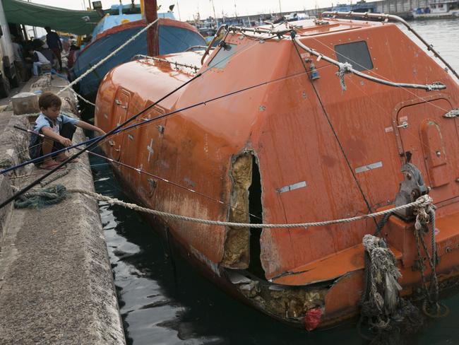 Floating disabled in the port of Pelabuhan Ratu, on the south of Java, is a legacy of Tony Abbott’s leadership. The lifeboats were deployed in early 2014 to send asylum-seekers on stricken vessels back to Indonesia. Picture: Ardiles Rante/ News Corp Australia